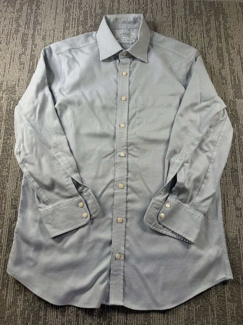 Charles Tyrwhitt Dress Shirt Mens 16 32/33 Gray Geometric Slim Fit Non Iron LS